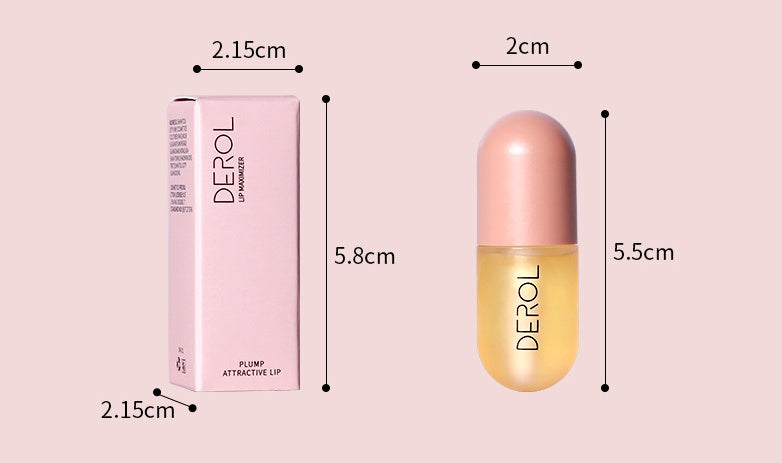 Close-up of Day Night Instant Volume Lip Plumper Oil bottle, emphasizing its clear, nourishing formula for fuller lips and reduced fine lines.