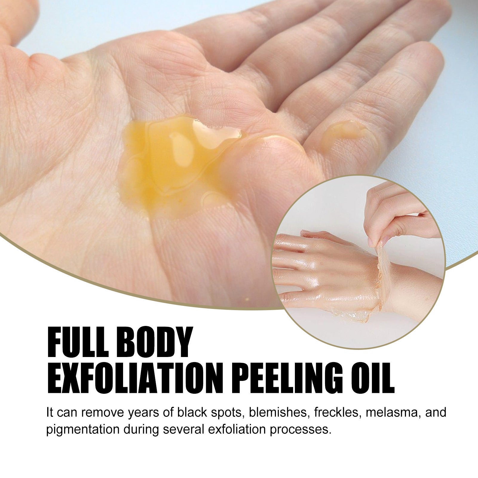 Close-up of Delicate Brightening Body Cleaning Exfoliating Skin Care Oil bottle, highlighting its gentle exfoliation and brightening properties for smooth, radiant skin