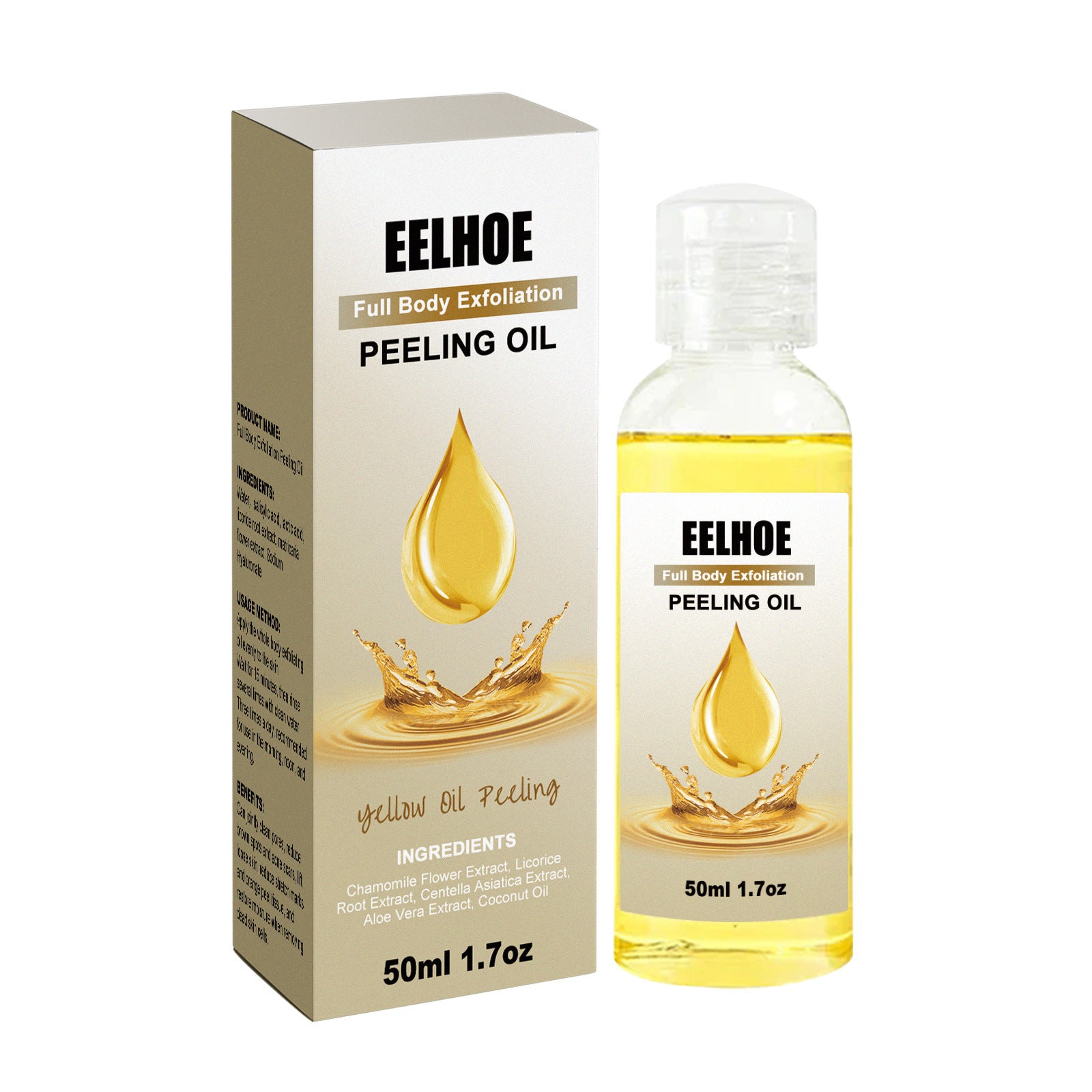 Close-up of Delicate Brightening Body Cleaning Exfoliating Skin Care Oil bottle, highlighting its gentle exfoliation and brightening properties for smooth, radiant skin