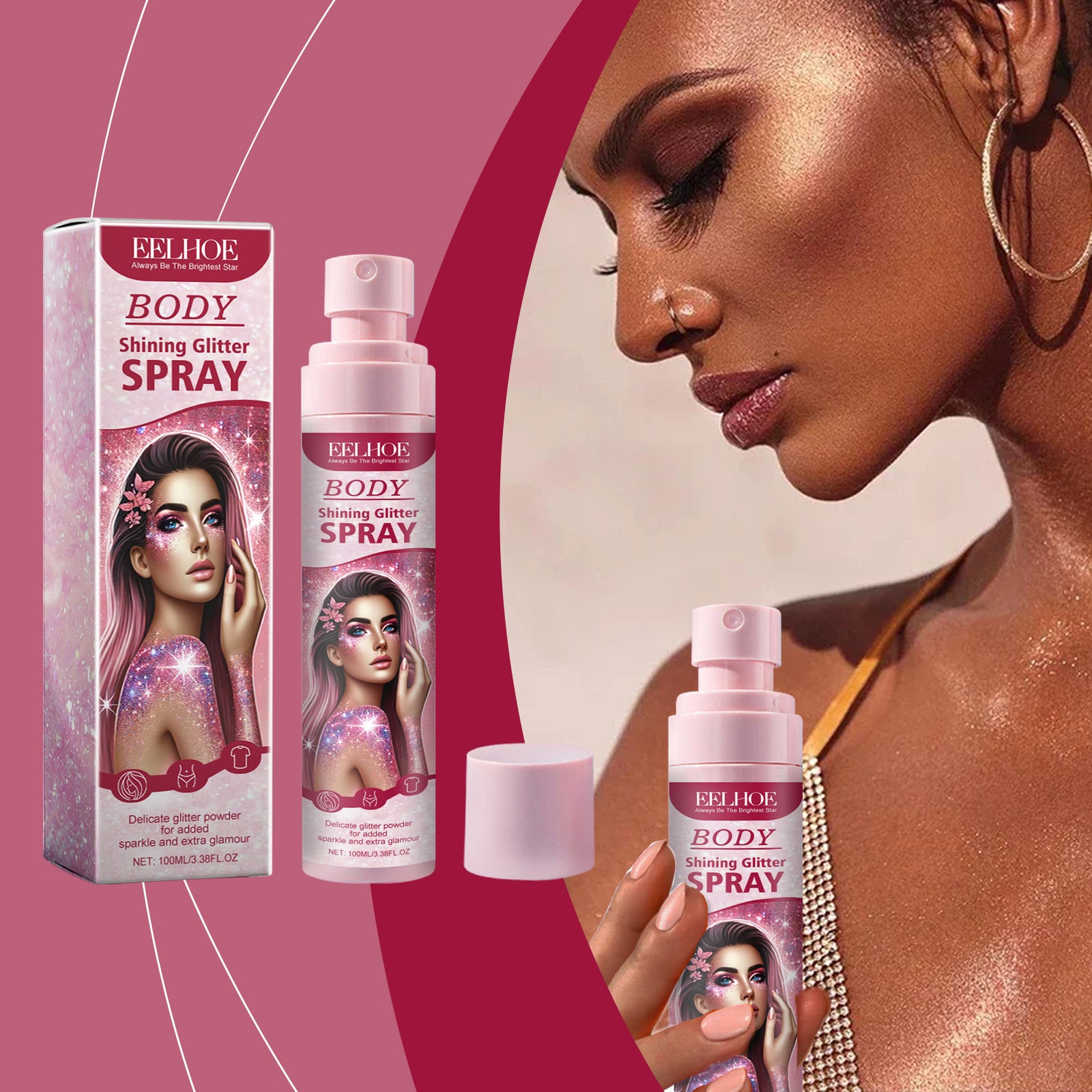 Eelhoe Stage Makeup Glitter Spray Facial Clavicle Brightening Glitter Natural Stereoscopic Long-Lasting Highlighter Spray